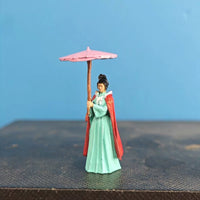 Miniature Brass Hand-Painted Figure for Micro Landscape Decoration - Ancient Chinese Style Girl with Umbrella