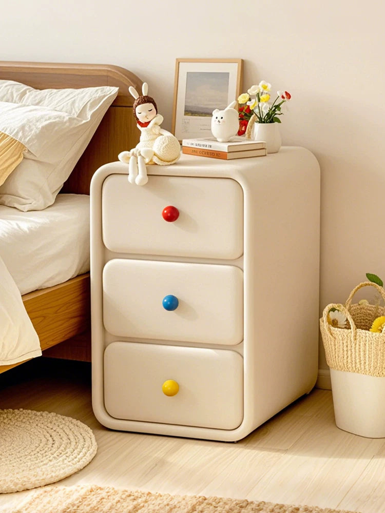 Narrow Solid Wood Nightstand for Bedroom, Cream Style, Minimalist Bedside Cabinet