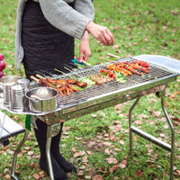 Large Outdoor Stainless Steel BBQ Grill with Foldable Portable Charcoal Stove