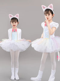 Kids' Sequin Cat Costume Set with Headpiece, Tail, and Foot Covers for Dance and Stage Performances