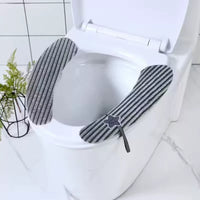 Waterproof Adhesive Toilet Seat Cushion Pad, Universal Four Seasons Plush Toilet Seat Cover with Handle