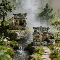 Miniature Chinese Courtyard House Micro Landscape Ornament for Bonsai & Planters
