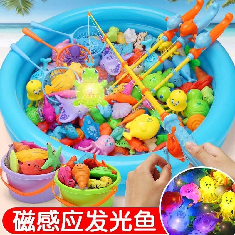 Kids Magnetic Fishing Game Toy Set with Light-Up Fish for Indoor Outdoor Play