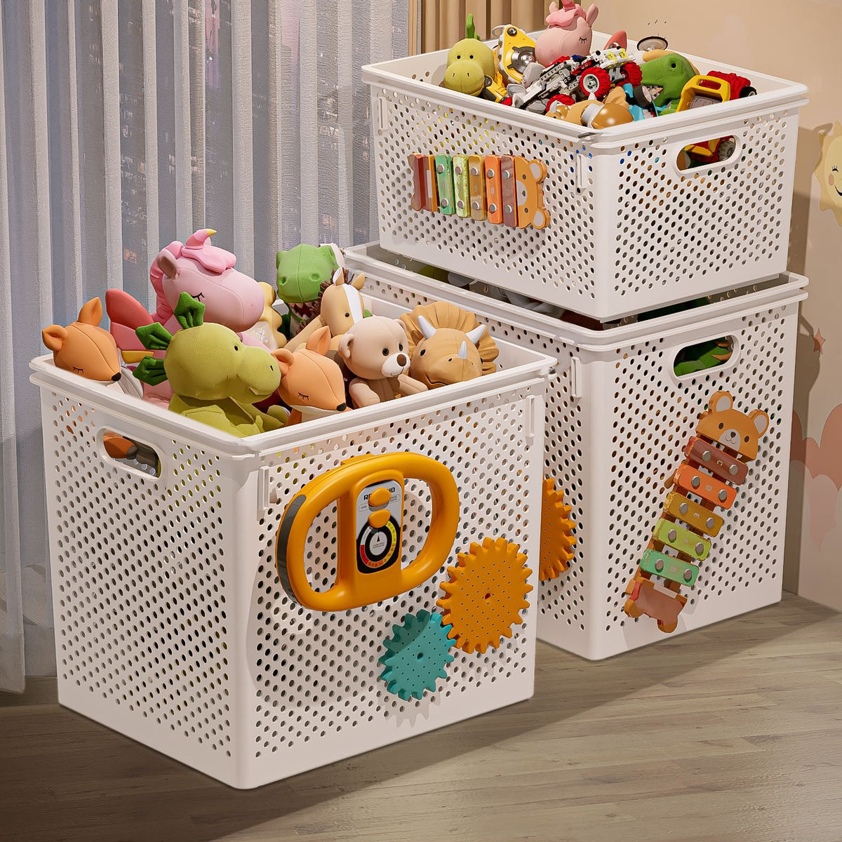 Kids' Stackable Toy Storage Bin with Wheels - Large Capacity Organizer for Plush Dolls and Baby Items