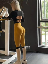 Women's High-Waisted Seamless Knit Peach Butt Lifting Yoga Leggings Running Training Pants
