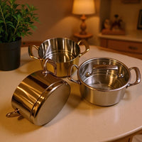 Stackable Stainless Steel Mini Hot Pot with Handles, Induction Cooktop & Gas Stove Compatible