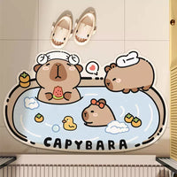 Cartoon Capybara Diatomaceous Earth Bathroom Mat Absorbent Non-Slip Floor Mat for Toilet Entrance