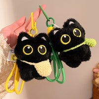 Squeaky Black Cat Plush Keychain Pendant for Bags and DIY Crafts
