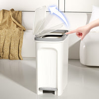 Slim Pedal Trash Can with Lid for Bathroom Kitchen Living Room, Dual-Use Foot Pedal and Press-Top