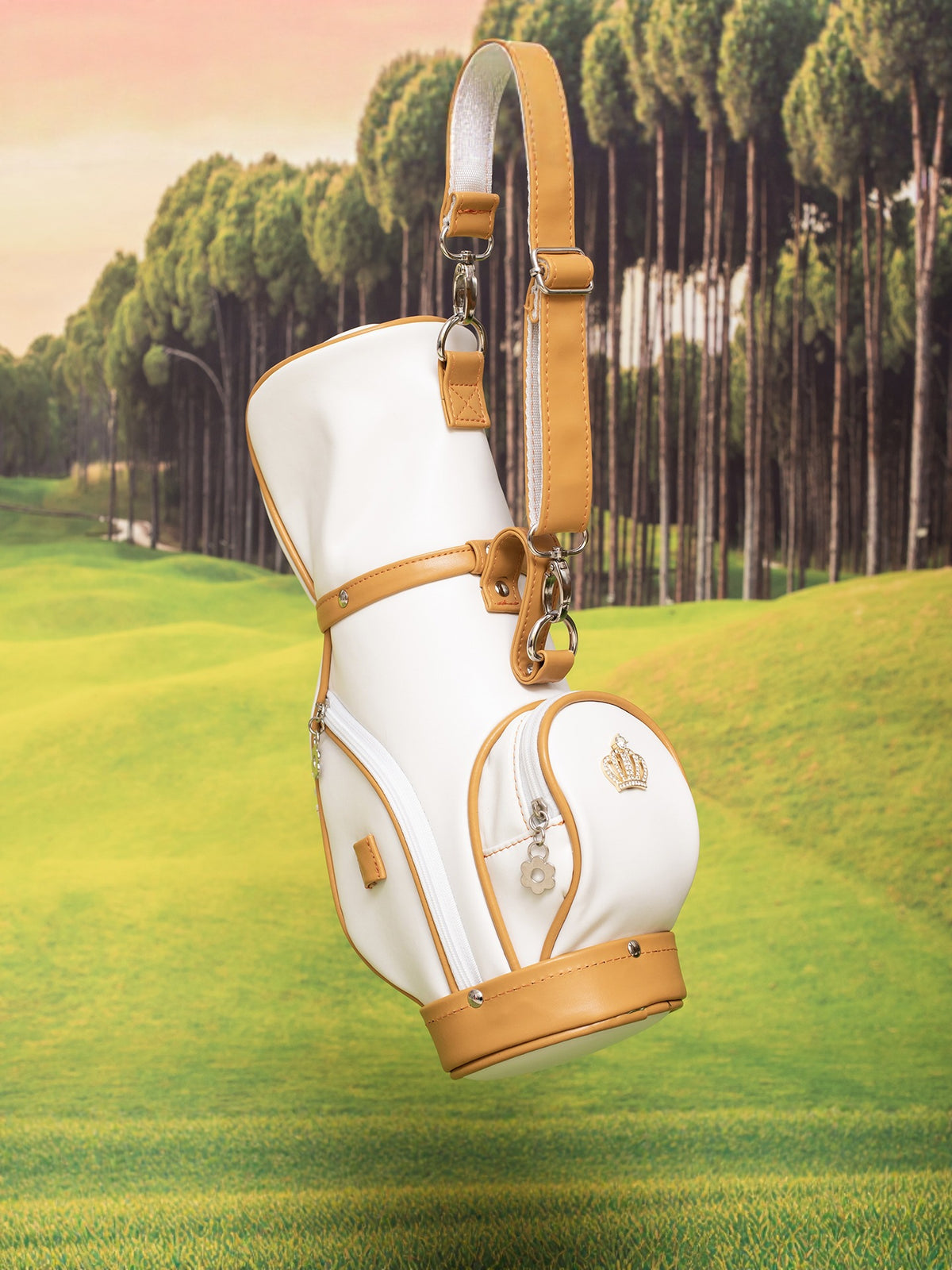 Women's Lightweight Golf Bag with Crown Decor, Portable Single Shoulder Wine Red Ball Pouch