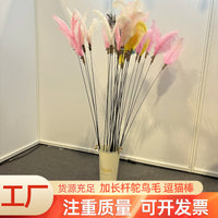 Extra Long Ostrich Feather Cat Teaser Wand with Bell and Silvervine