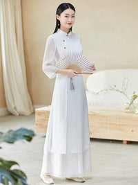 Women's Chinese Style Tang Suit Two-Piece Set Improved Cheongsam Dress Tea Ceremony Outfit
