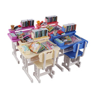 Miniature Classroom Desk and Chair Set with Stationery for Kids' Pretend Play