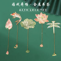 Dragonfly Lotus Metal Bookmark with Gift Box, Chinese Style Creative Souvenir for Students and Teachers