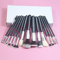 15-Piece Professional Makeup Brush Set with Animal Hair Bristles - Black & Silver