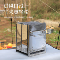 Portable Stainless Steel Mini Charcoal Grill & Wood Stove for Outdoor Camping
