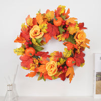 Autumn Maple Leaf Wreath for Front Door Decor - Thanksgiving & Halloween Harvest Festival Decoration