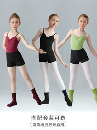 Girls' Latin Dance Outfit Set with Camisole Leotard and Shorts for Training and Performance