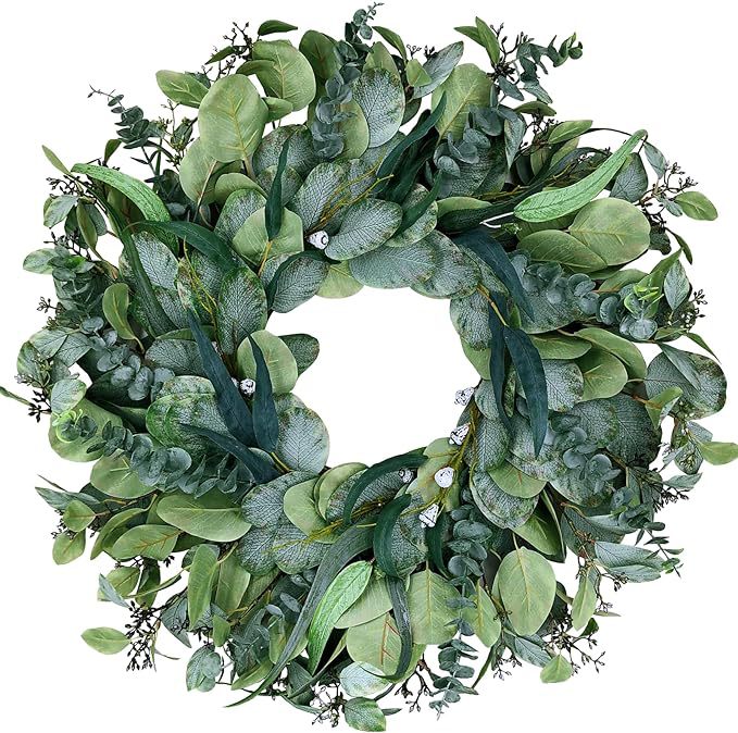 Large White Eucalyptus Wreath for Door Decor, Rustic American Wedding Hanging Ornament