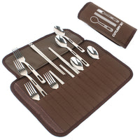 Outdoor Camping BBQ Cutlery Set for 4 People, Portable Stainless Steel Spoon, Chopsticks, Fork, Travel Picnic Bag