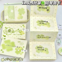 Lucky Four-Leaf Clover Accordion Greeting Card Blank Foldable Message Card for Students