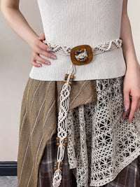 Bohemian Ethnic Woven Waist Chain Belt for Dresses with Beaded Accents