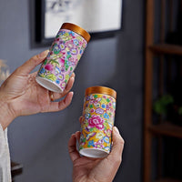 Enamel Ceramic Tea Caddy with Aluminum Alloy Lid, Small Portable Storage Jar for Tea, Powder, and Spices