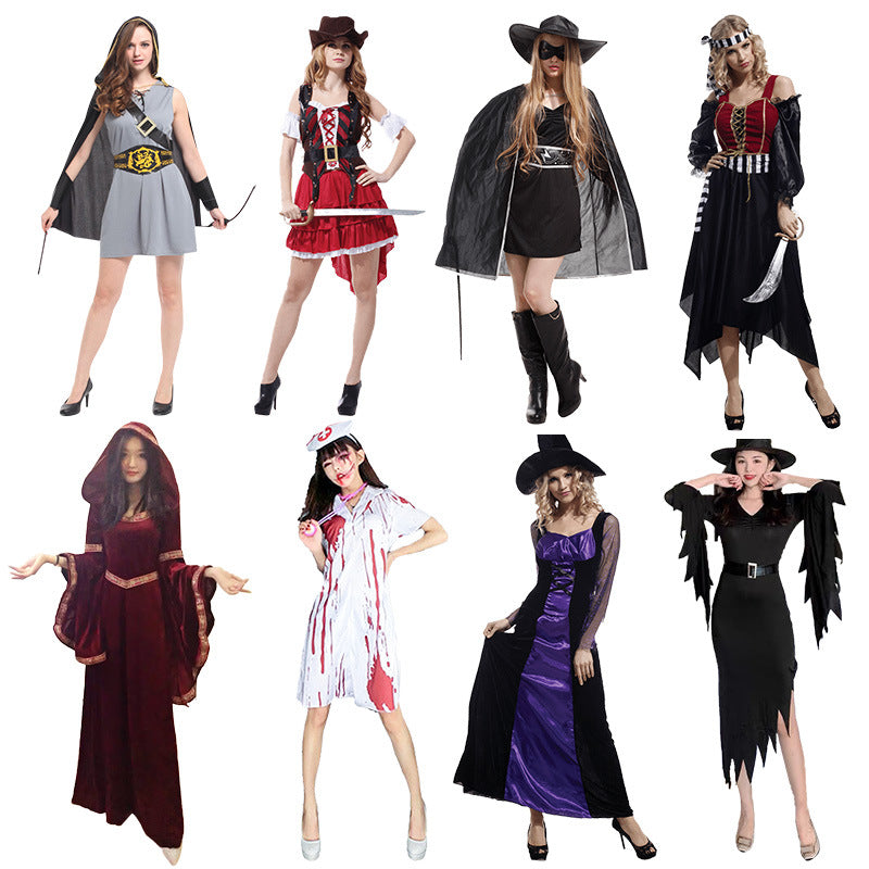 Women's Halloween Witch, Red Riding Hood, Pirate, or Vampire Costume for Parties and Performances