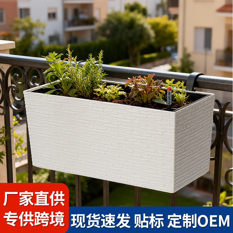 Self-Watering Wall-Mounted Planter Box for Outdoor Patio and Balcony Railings
