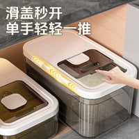 Airtight Rice Storage Container with Sliding Lid and Measuring Cup, Moisture-proof Grain Dispenser for Kitchen Pantry