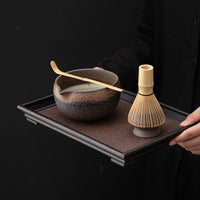 Japanese Gilt Iron Glaze Matcha Tea Set with Whisk Stand and Bowl