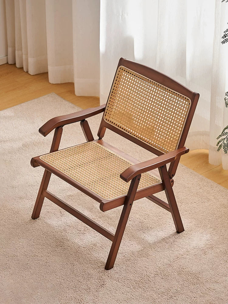 Foldable Rattan Leisure Chair for Balcony, Outdoor Camping, Beach, and Fishing
