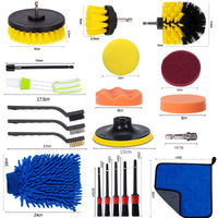 27-Piece Car Cleaning Drill Brush Kit for Washing, Waxing, and Polishing