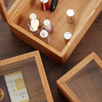 Solid Wood Display Box with Glass Lid for Collectibles and Office Organization
