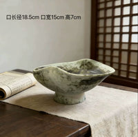 Vintage Ripple Ceramic Planter for Hydroponics & Moss Balls, Hotel Tea Tray Decor