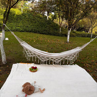 Fringed Hammock with Anti-Roll Bar for Outdoor Camping, Picnics, and Relaxation