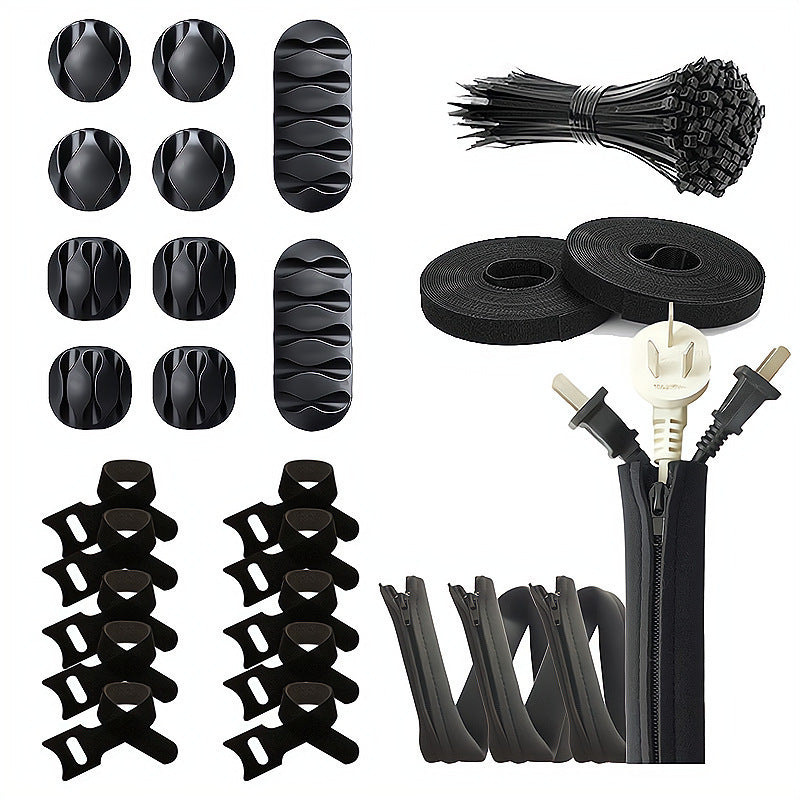Cable Management Organizer Kit with Silicone Cable Clips and Ties for Desk Organization