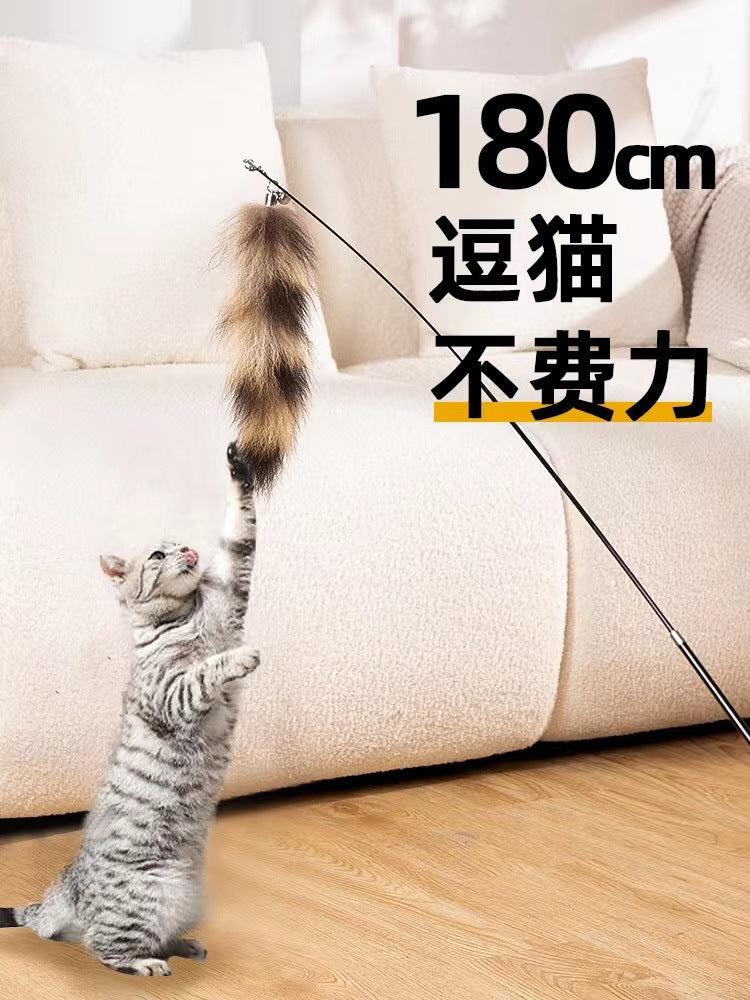 1.8m Retractable Feather Teaser Wand for Cats with Replaceable Heads