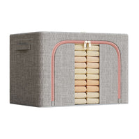 Foldable Cotton Linen Storage Box with Steel Frame and Clear Window for Clothes and Quilts
