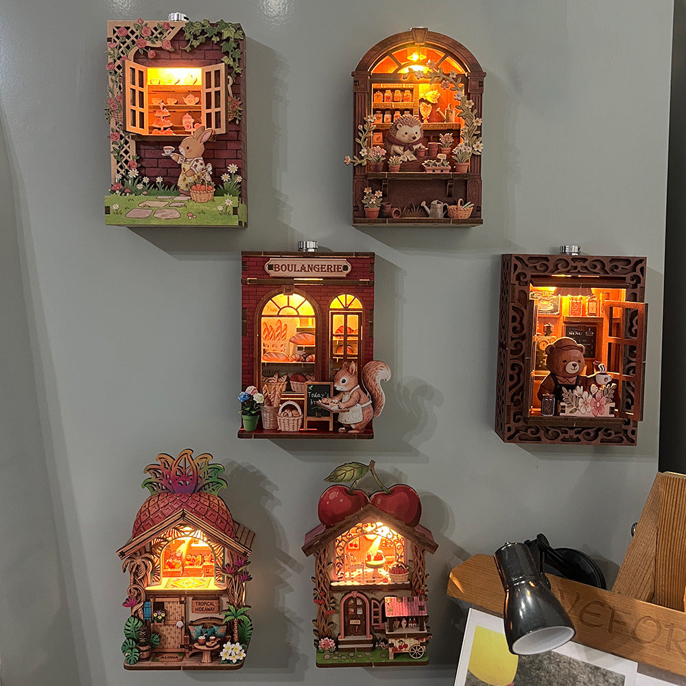 DIY Wooden Refrigerator Magnet Building Blocks with LED Light - Creative Miniature Model Kit