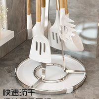 Rotating Kitchen Utensil Holder with Drip Tray for Countertop Storage