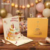 NUBABI 3D Pop-Up Birthday Cake Greeting Card with Light & Music, Happy Birthday Gift Card