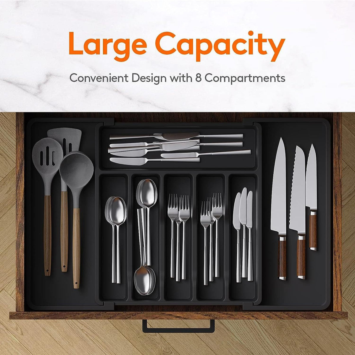 Expandable Cutlery Drawer Organizer Tray for Kitchen Utensils