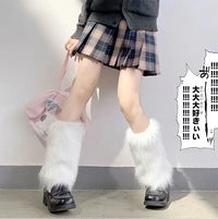Faux Rabbit Fur Leg Warmers for Women, Thickened Plush JK Style Stacked Socks