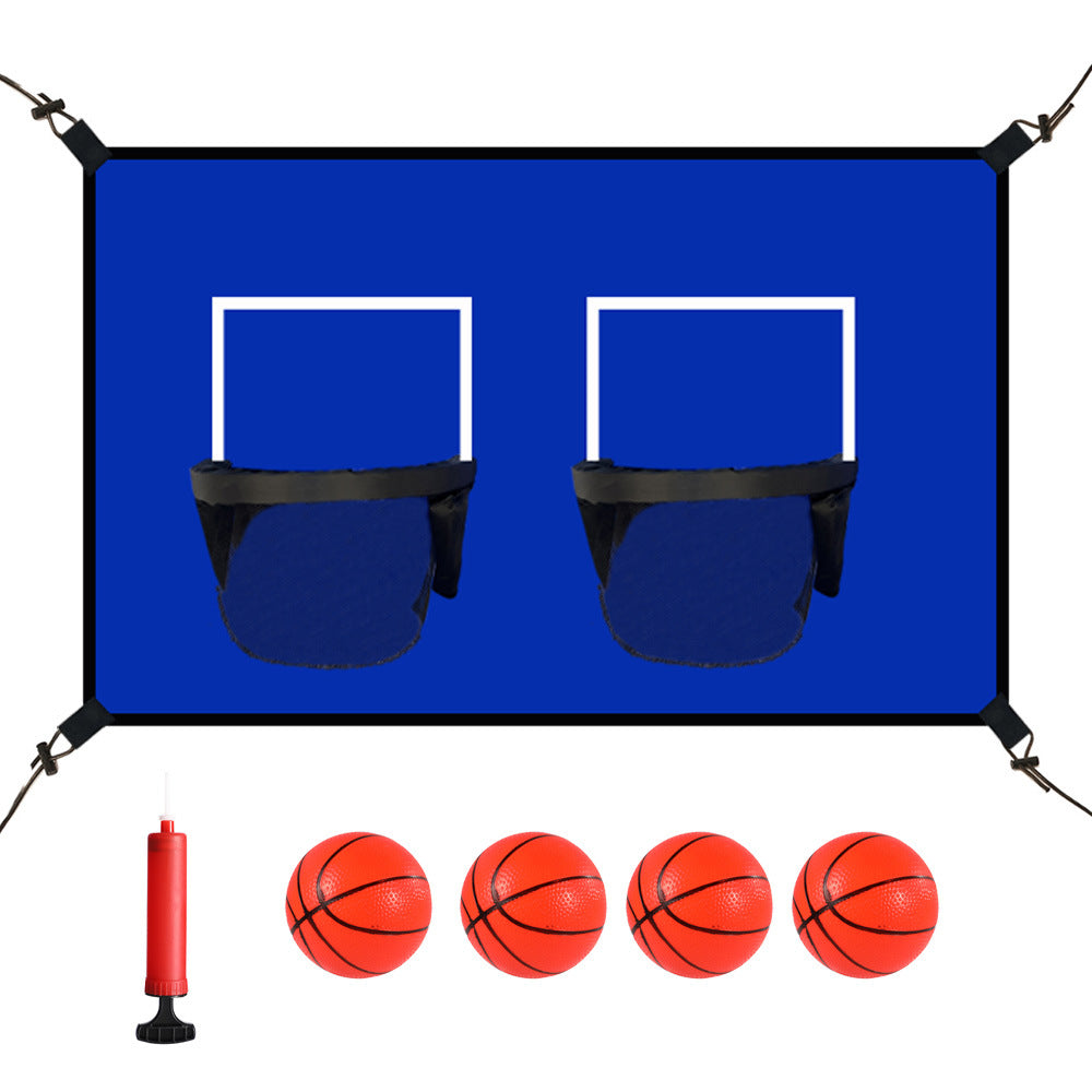 Outdoor Waterproof Sunscreen Kids Trampoline Basketball Hoop Set with Double Frame Basketball Toy