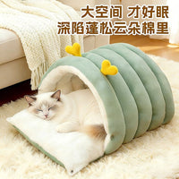 Semi-Enclosed Pet Bed for Cats and Small Dogs, Warm and Washable, All-Season Use
