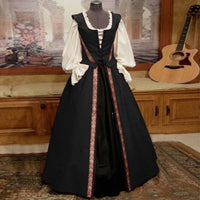 Medieval Renaissance Square Neck High-Waist Two-Piece Dress Set Plus Size Gown