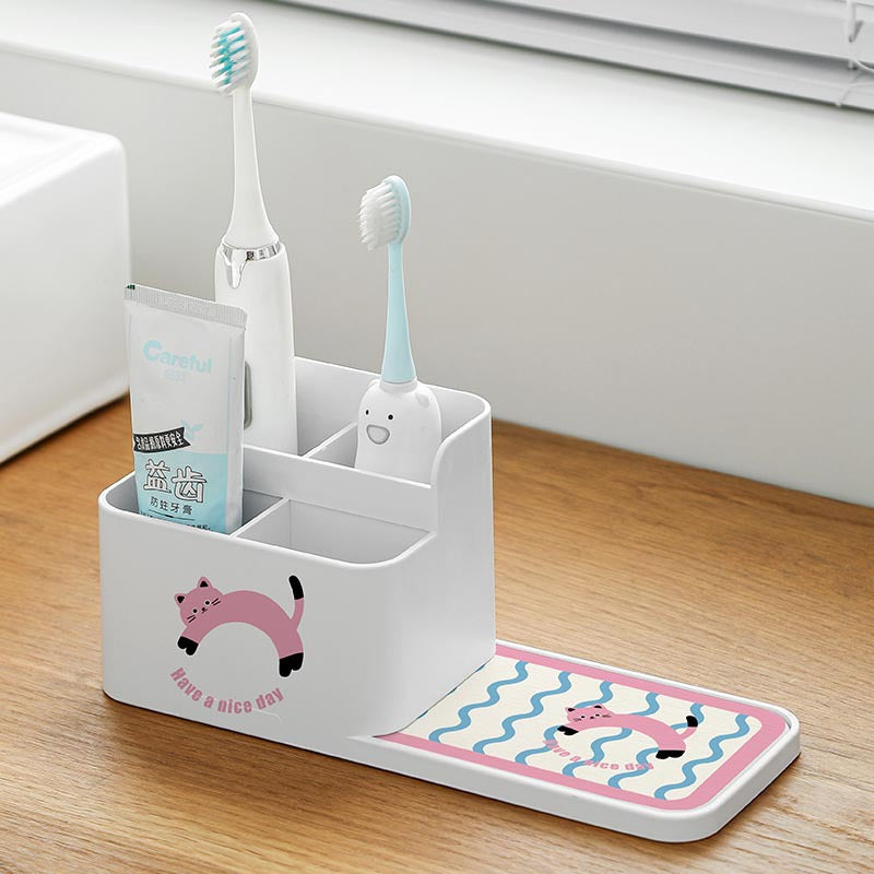 Cute Cat Diatomaceous Earth Toothbrush Holder with Stainless Steel Wash Cup for Bathroom Vanity