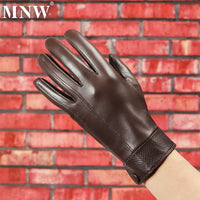 Men's Genuine Leather Driving Gloves with Touchscreen Function, Thin Silk Lining, Warm for Autumn/Winter