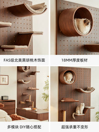 CURRY Walnut Wood Wall-Mounted Cat Climbing Frame with Integrated Cat Bed for Small Spaces